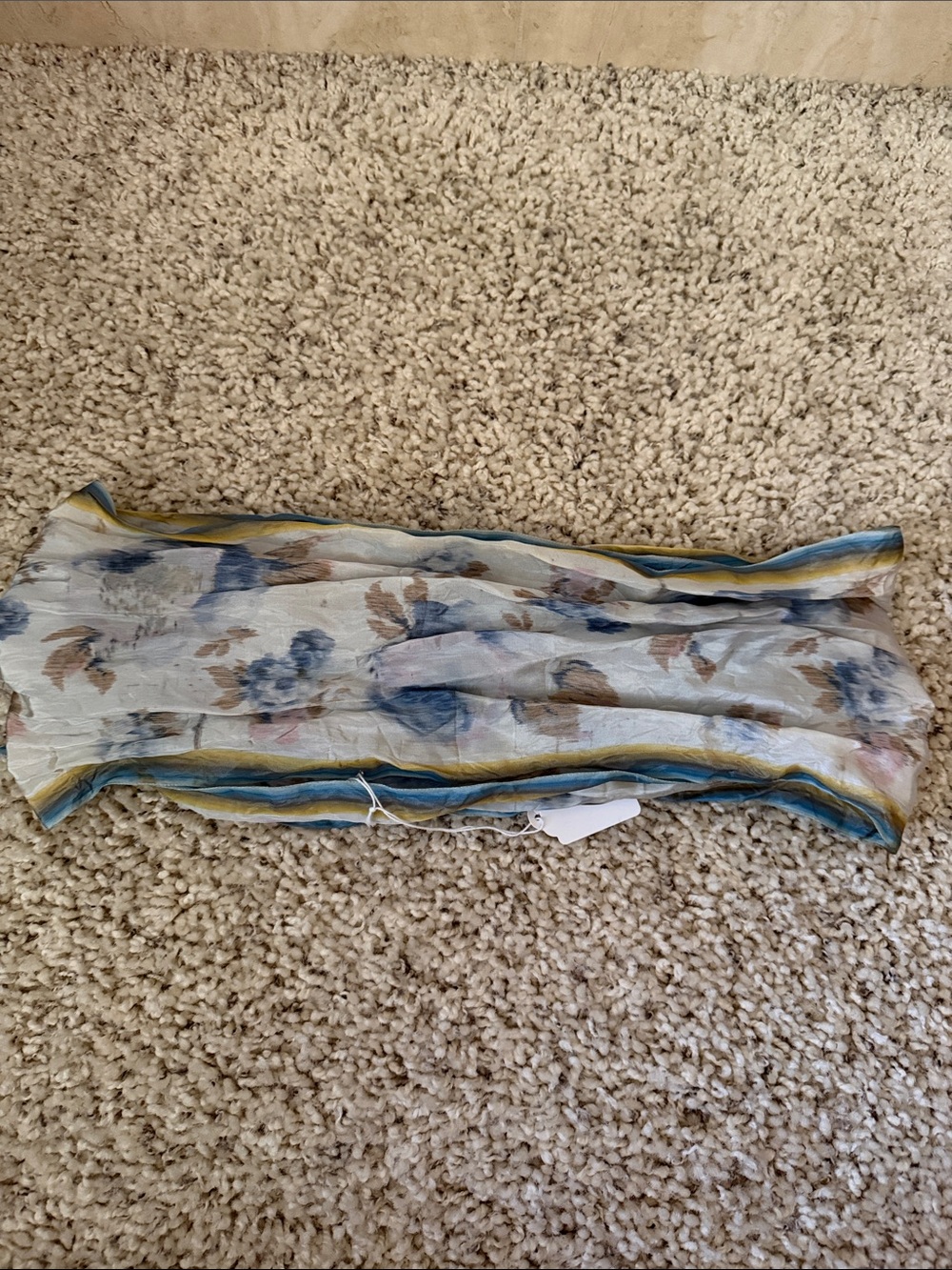Vintage  Sheer Floral Scarf in Blue and Cream